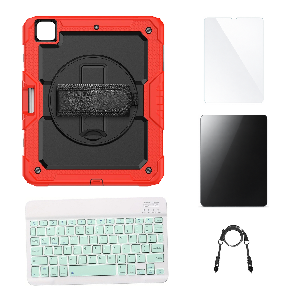 RhinoGuard Pro Black / Red case with Green keyboard, shoulder strap, standard glass and additional privacy glass
