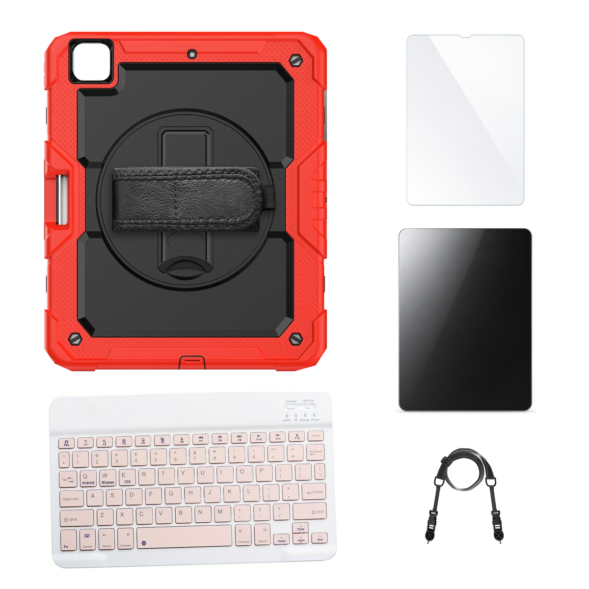 RhinoGuard Pro Black / Red case with Pink keyboard, shoulder strap, standard glass and additional privacy glass