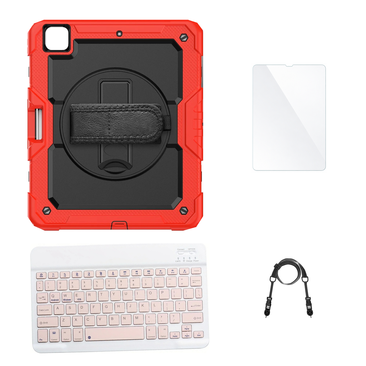 RhinoGuard Pro Black / Red case with Pink keyboard, shoulder strap, standard glass