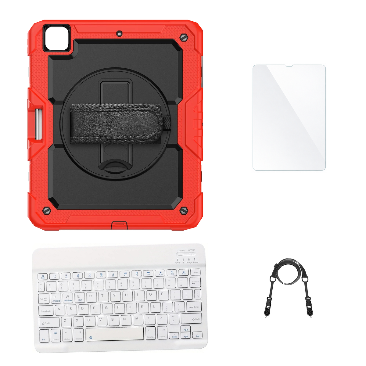 RhinoGuard Pro Black / Red case with White keyboard, shoulder strap, standard glass