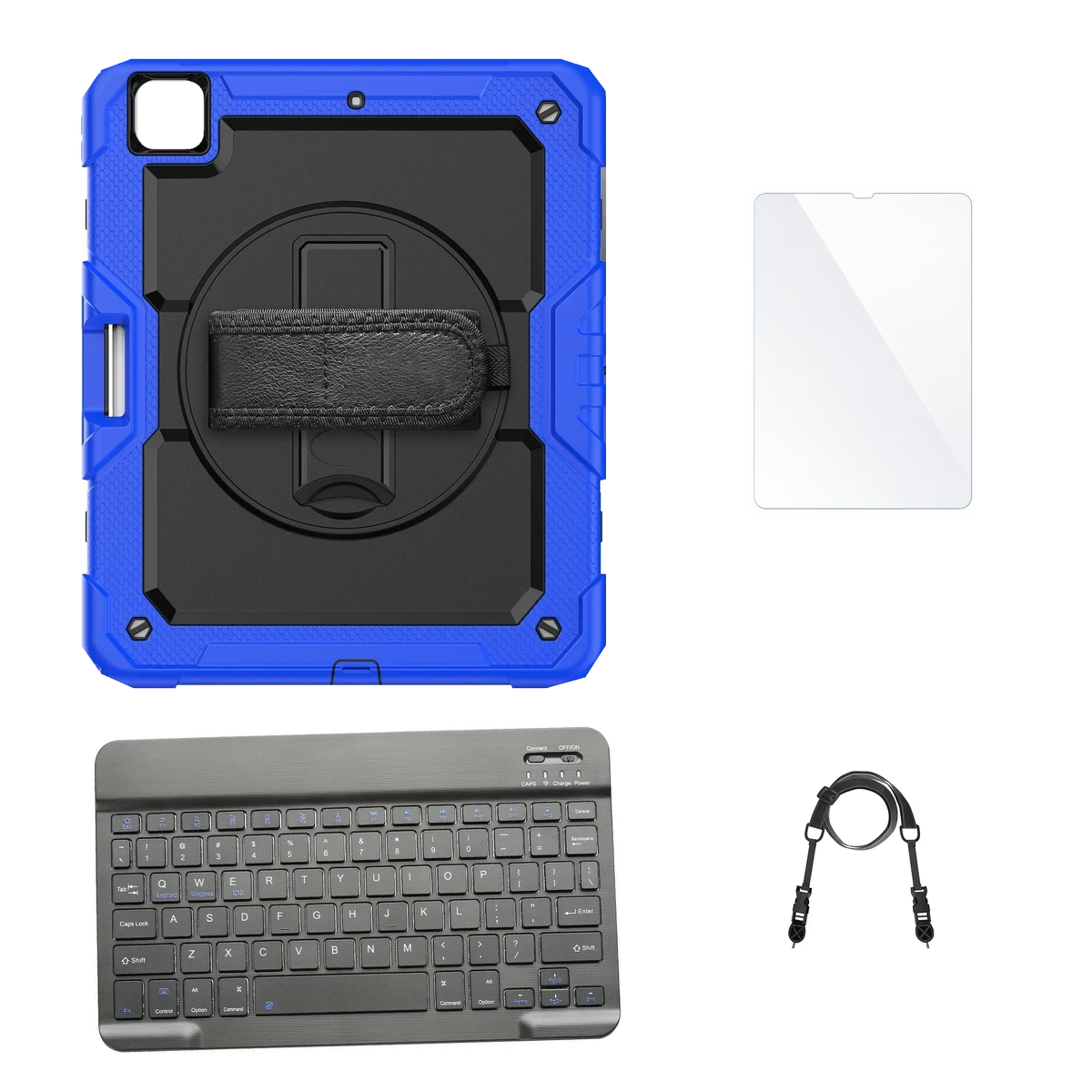 RhinoGuard Pro Black / Blue case with Black keyboard, shoulder strap, standard glass