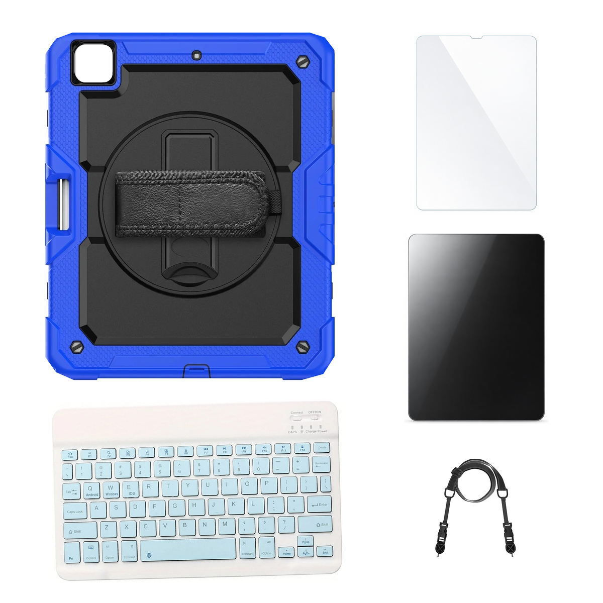 RhinoGuard Pro Black / Blue case with Blue keyboard, shoulder strap, standard glass and additional privacy glass