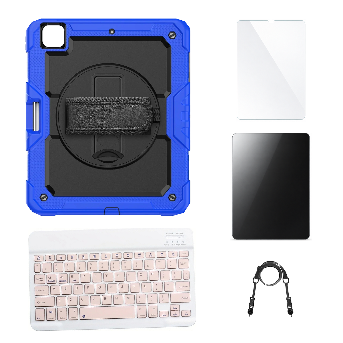 RhinoGuard Pro Black / Blue case with Pink keyboard, shoulder strap, standard glass and additional privacy glass