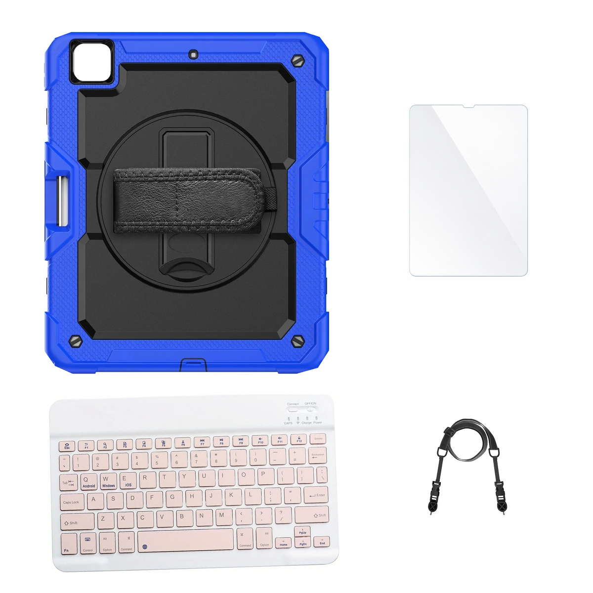 RhinoGuard Pro Black / Blue case with Pink keyboard, shoulder strap, standard glass