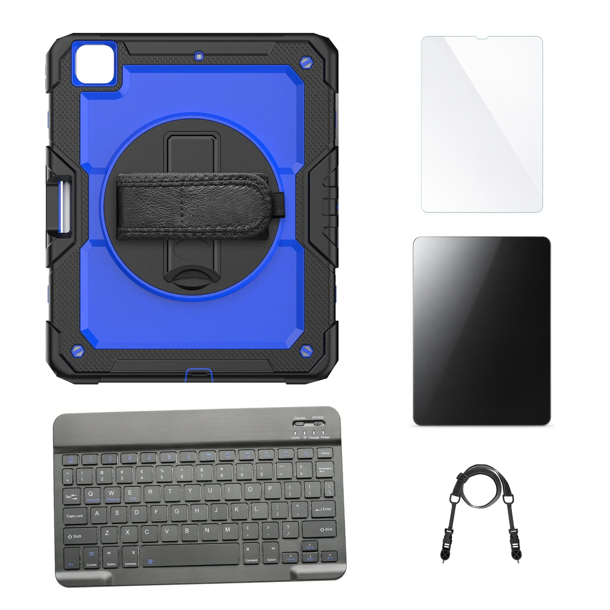 RhinoGuard Pro Blue / Black case with Black keyboard, shoulder strap, standard glass and additional privacy glass