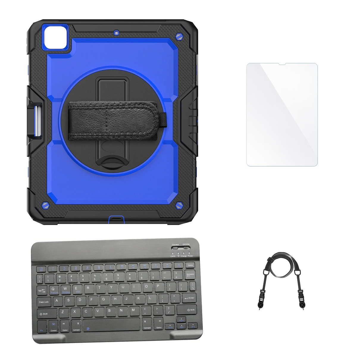 RhinoGuard Pro Blue / Black case with Black keyboard, shoulder strap, standard glass
