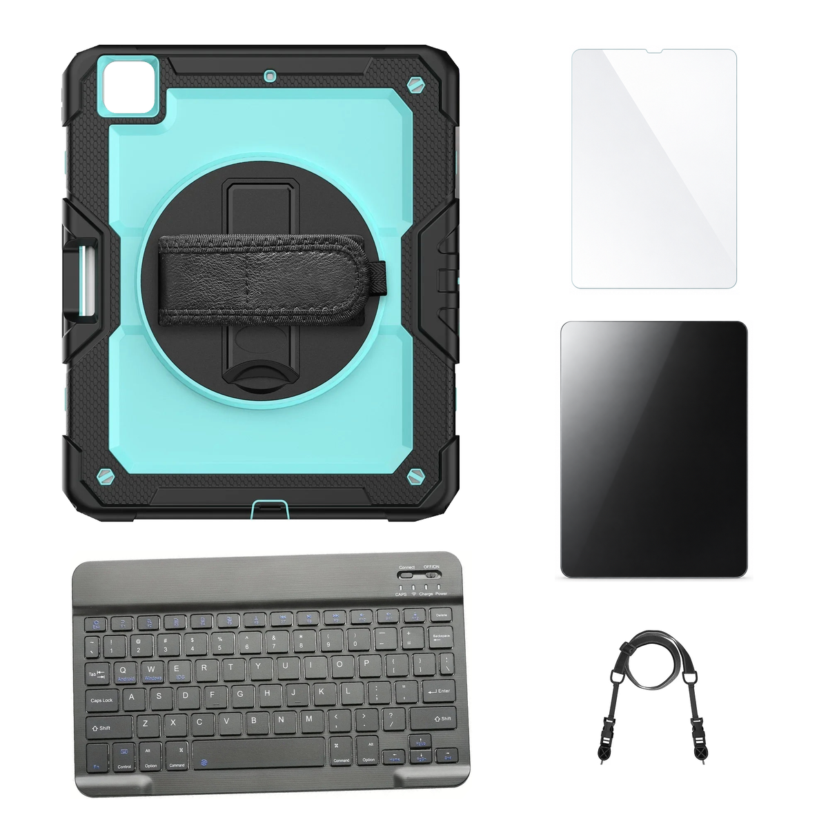 RhinoGuard Pro Aqua / Black case with Black keyboard, shoulder strap, standard glass and additional privacy glass