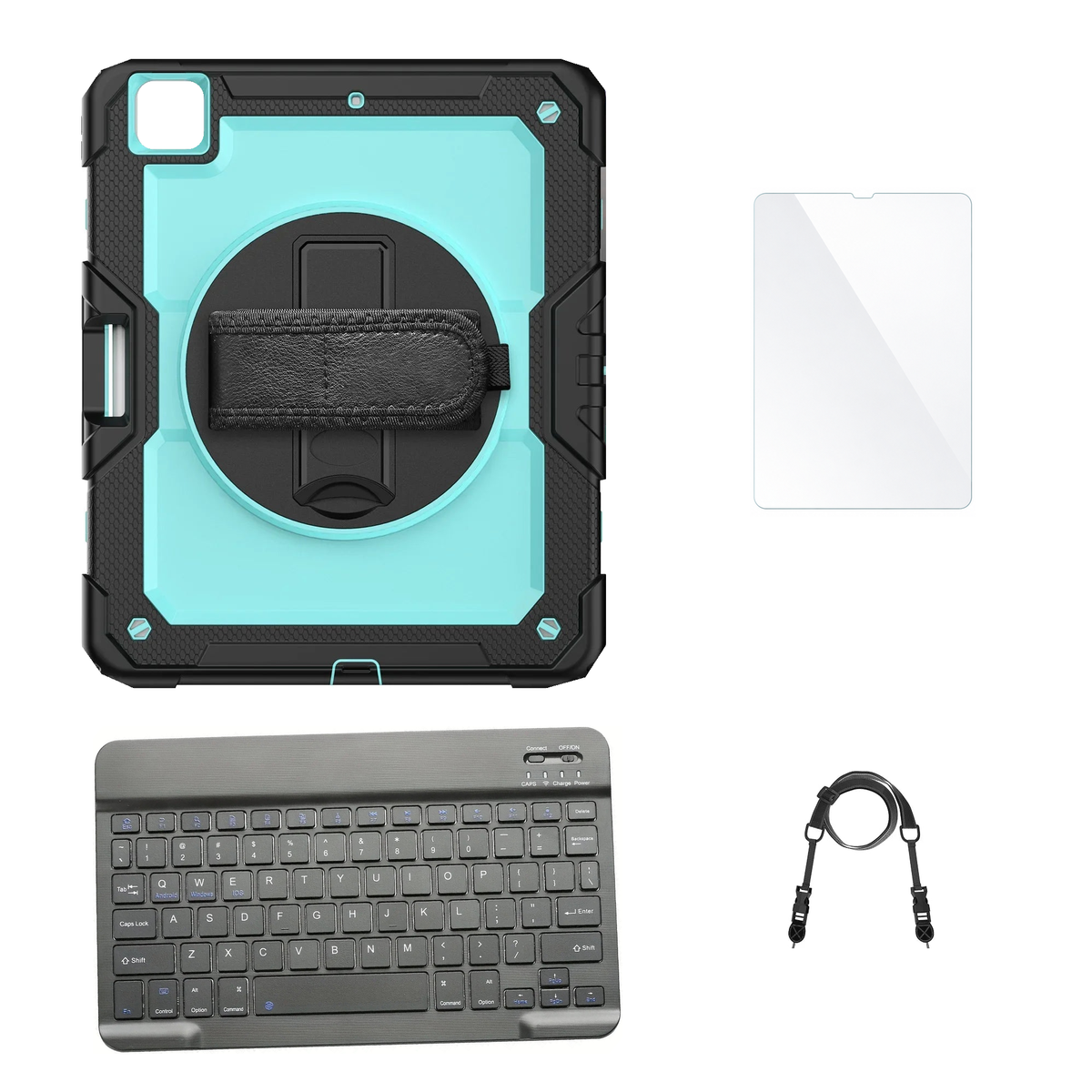 RhinoGuard Pro Aqua / Black case with Black keyboard, shoulder strap, standard glass