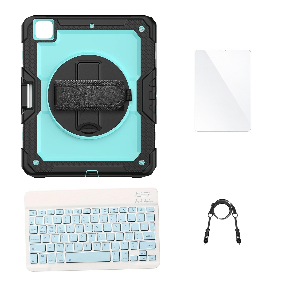 RhinoGuard Pro Aqua / Black case with Blue keyboard, shoulder strap, standard glass