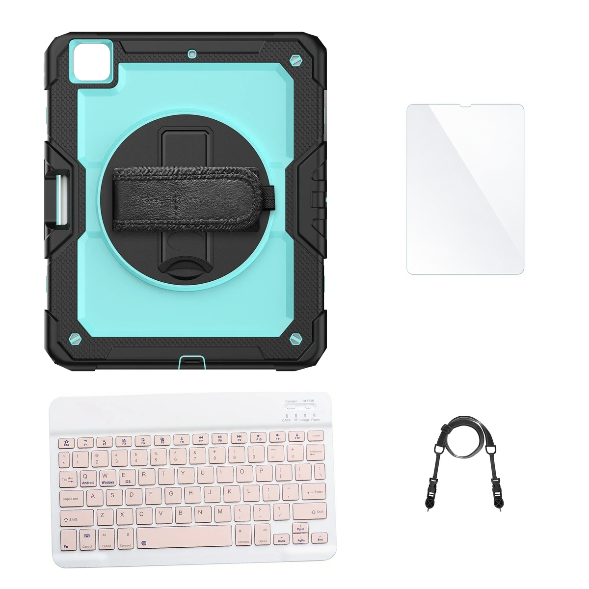 RhinoGuard Pro Aqua / Black case with Pink keyboard, shoulder strap, standard glass