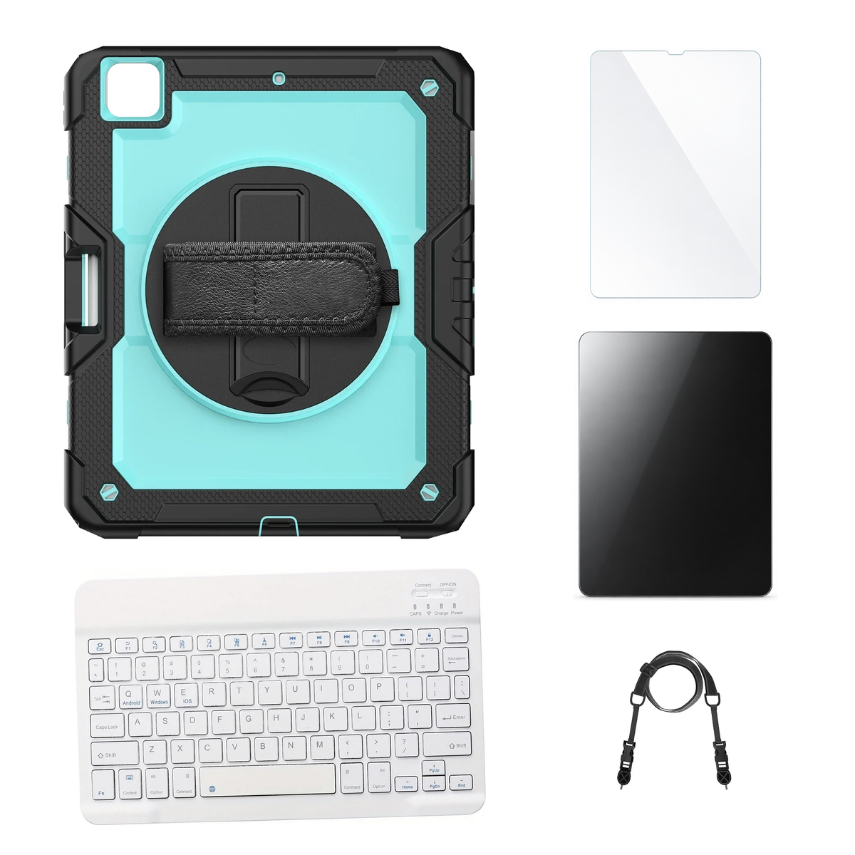 RhinoGuard Pro Aqua / Black case with White keyboard, shoulder strap, standard glass and additional privacy glass