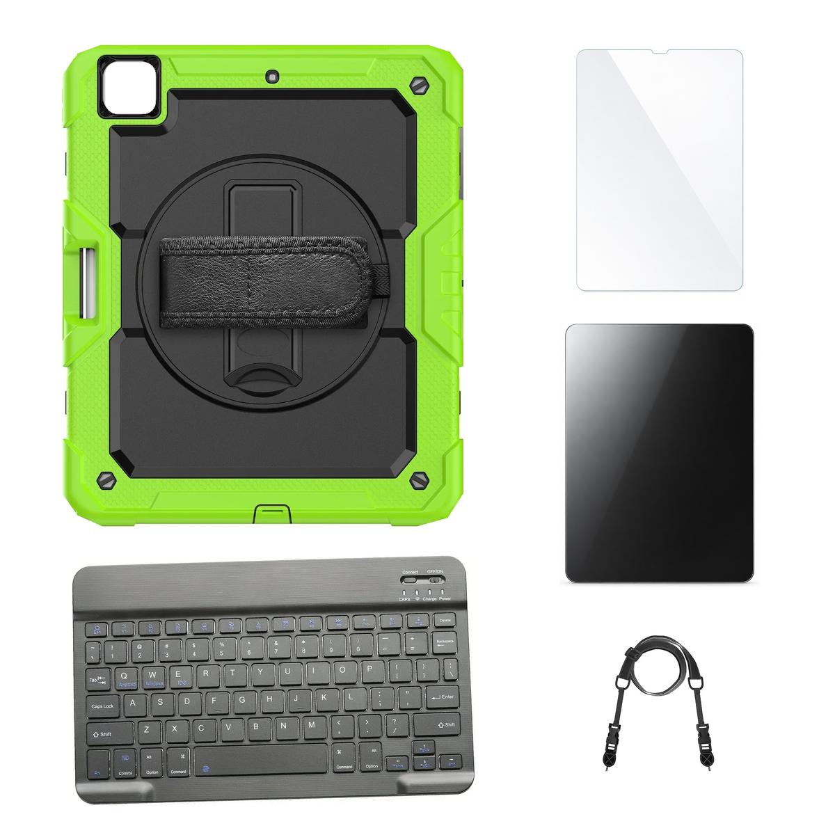 RhinoGuard Pro Black / Green case with Black keyboard, shoulder strap, standard glass and additional privacy glass