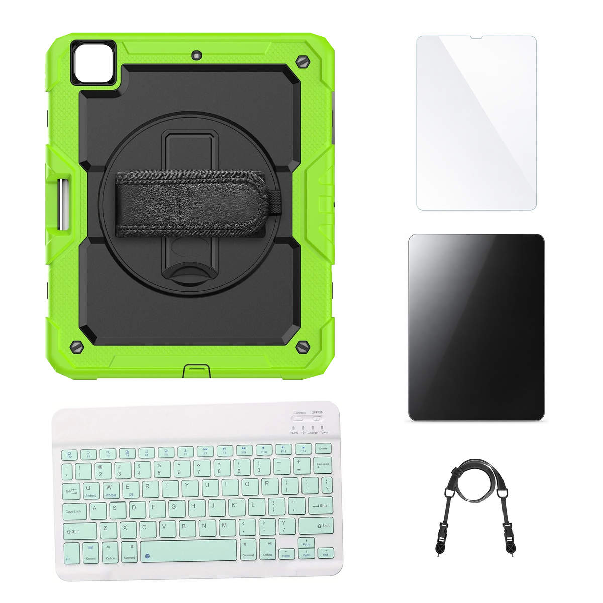 RhinoGuard Pro Black / Green case with Green keyboard, shoulder strap, standard glass and additional privacy glass