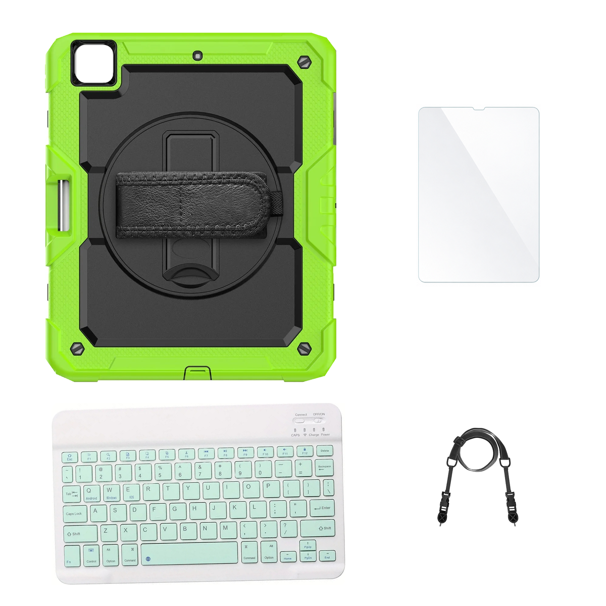 RhinoGuard Pro Black / Green case with Green keyboard, shoulder strap, standard glass