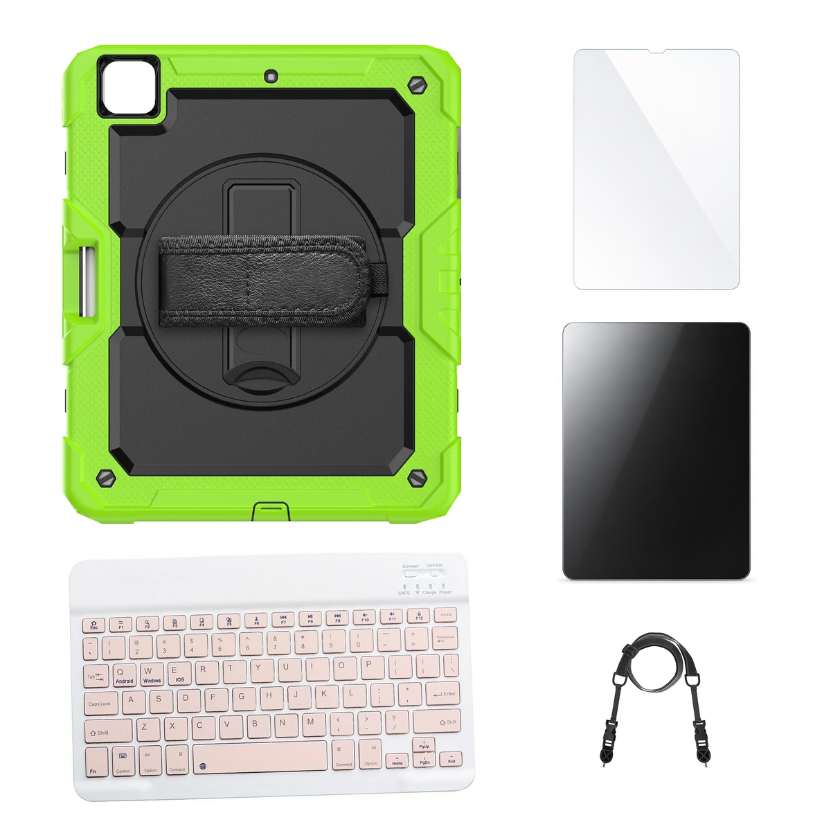 RhinoGuard Pro Black / Green case with Pink keyboard, shoulder strap, standard glass and additional privacy glass