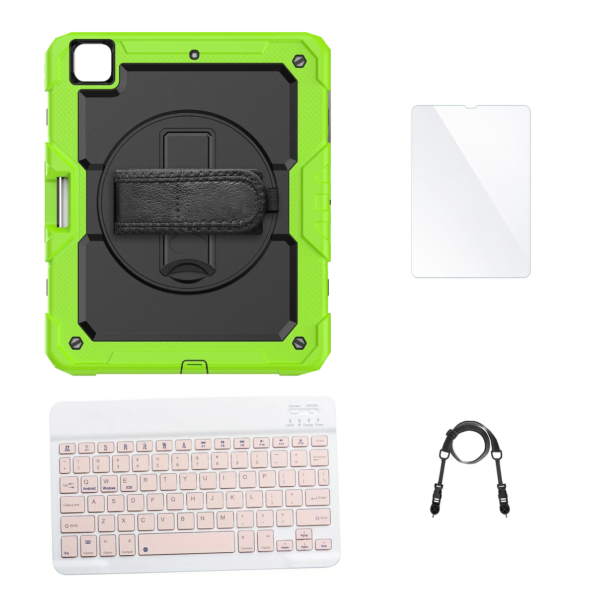 RhinoGuard Pro Black / Green case with Pink keyboard, shoulder strap, standard glass