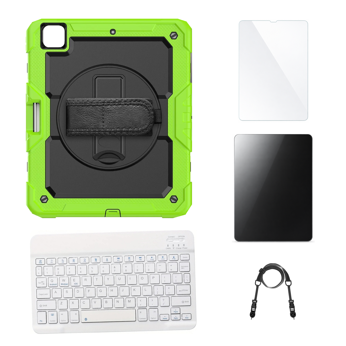 RhinoGuard Pro Black / Green case with White keyboard, shoulder strap, standard glass and additional privacy glass