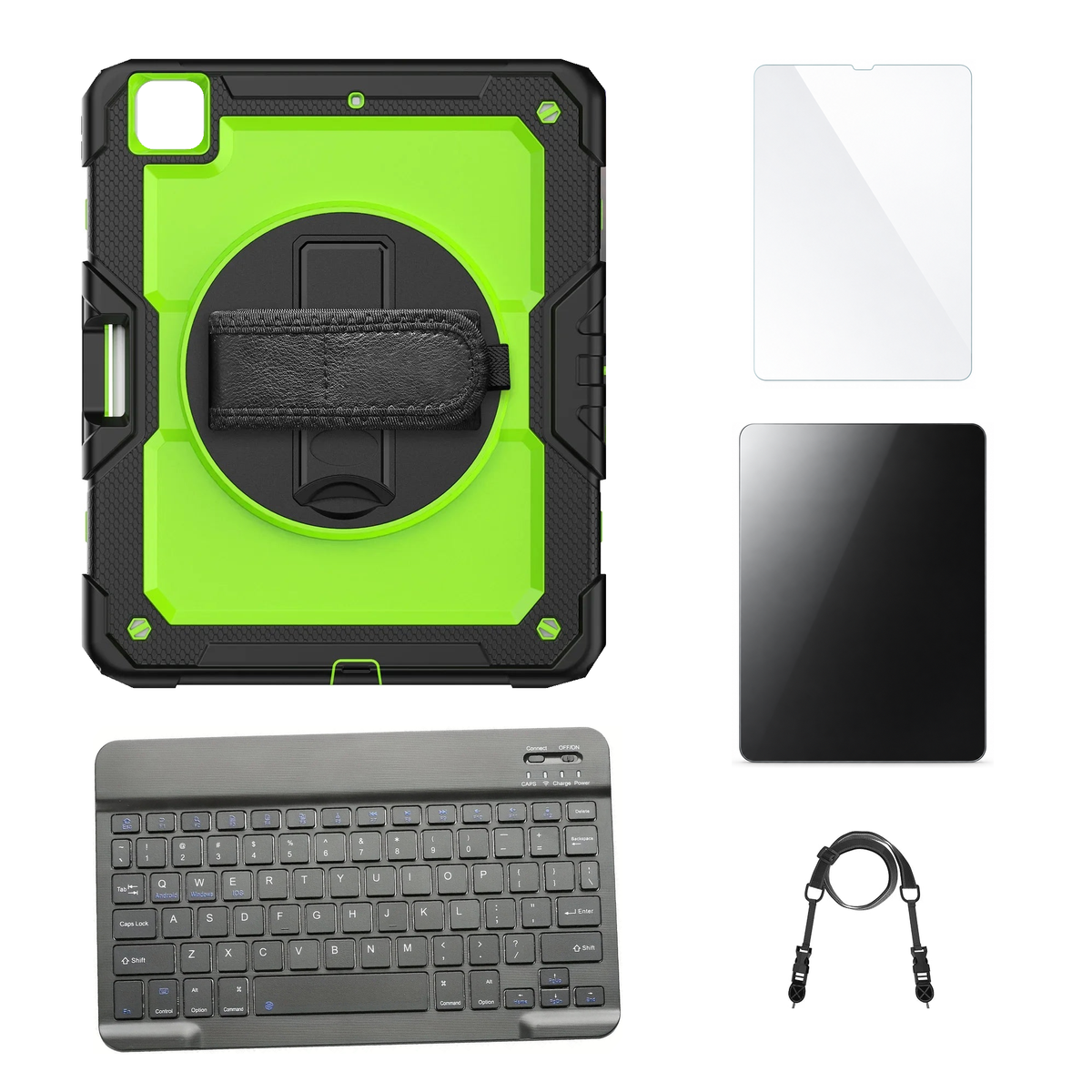 RhinoGuard Pro Green / Black case with Black keyboard, shoulder strap, standard glass and additional privacy glass