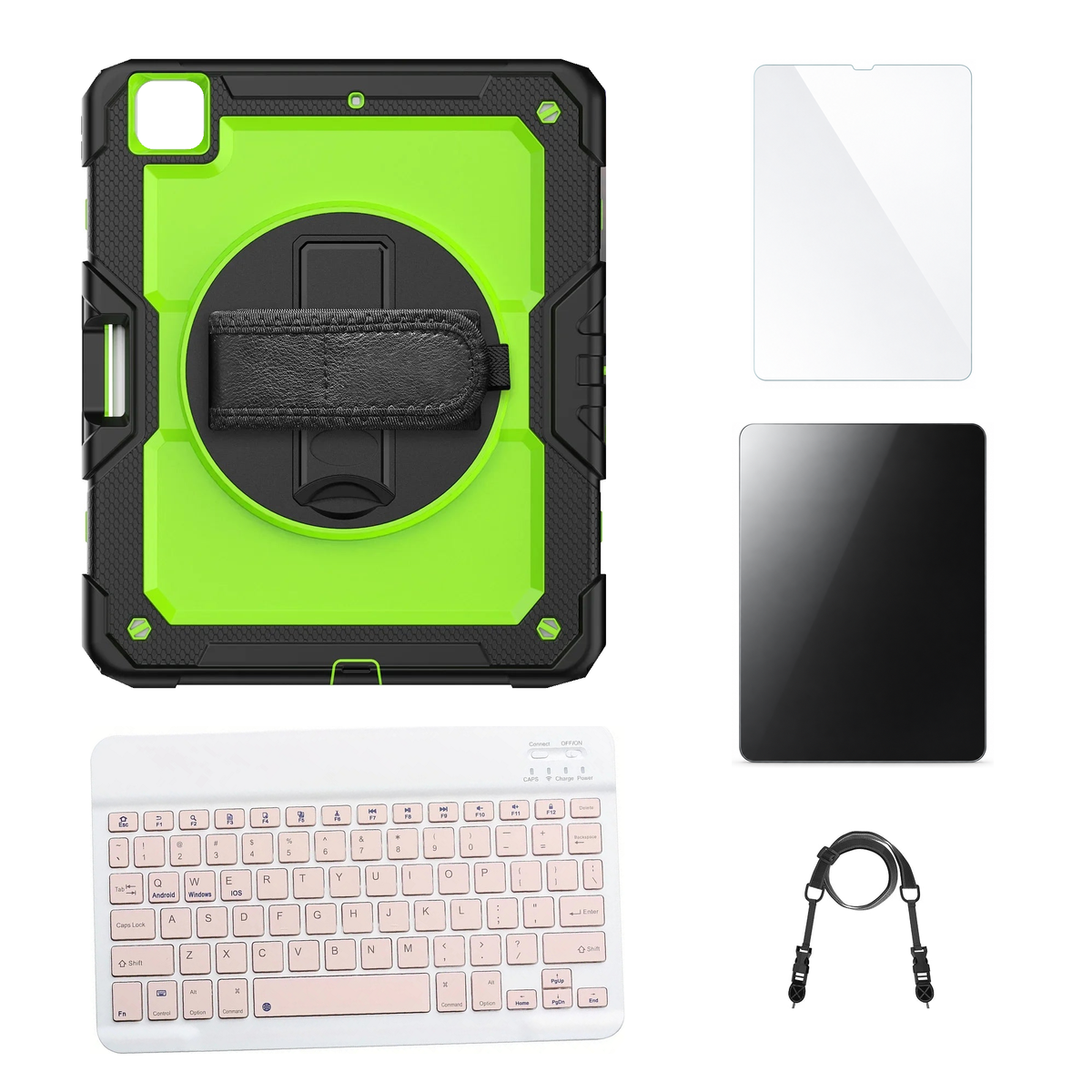 RhinoGuard Pro Green / Black case with Pink keyboard, shoulder strap, standard glass and additional privacy glass