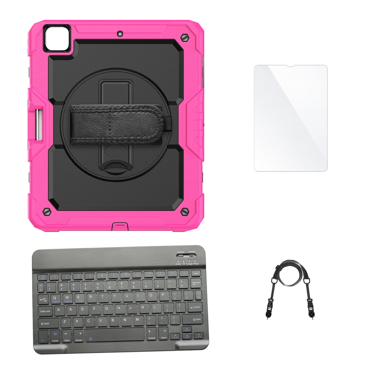 RhinoGuard Pro Black / Pink case with Black keyboard, shoulder strap, standard glass