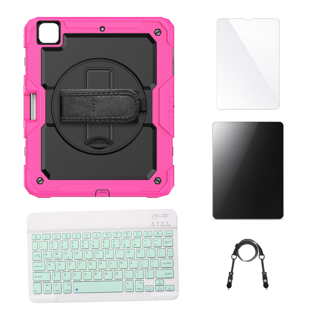 RhinoGuard Pro Black / Pink case with Green keyboard, shoulder strap, standard glass and additional privacy glass