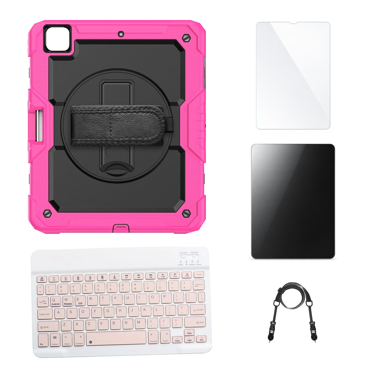 RhinoGuard Pro Black / Pink case with Pink keyboard, shoulder strap, standard glass and additional privacy glass