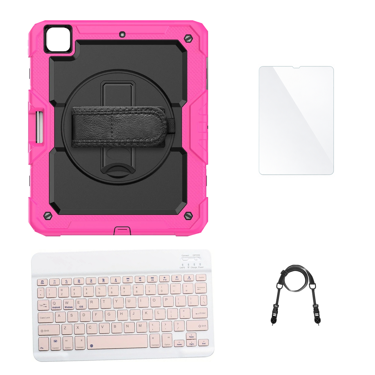 RhinoGuard Pro Black / Pink case with Pink keyboard, shoulder strap, standard glass