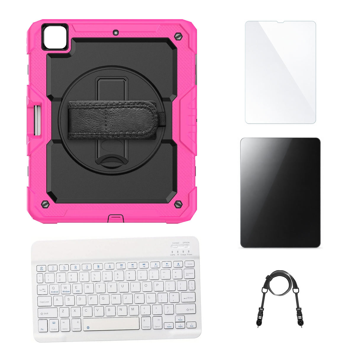 RhinoGuard Pro Black / Pink case with White keyboard, shoulder strap, standard glass and additional privacy glass