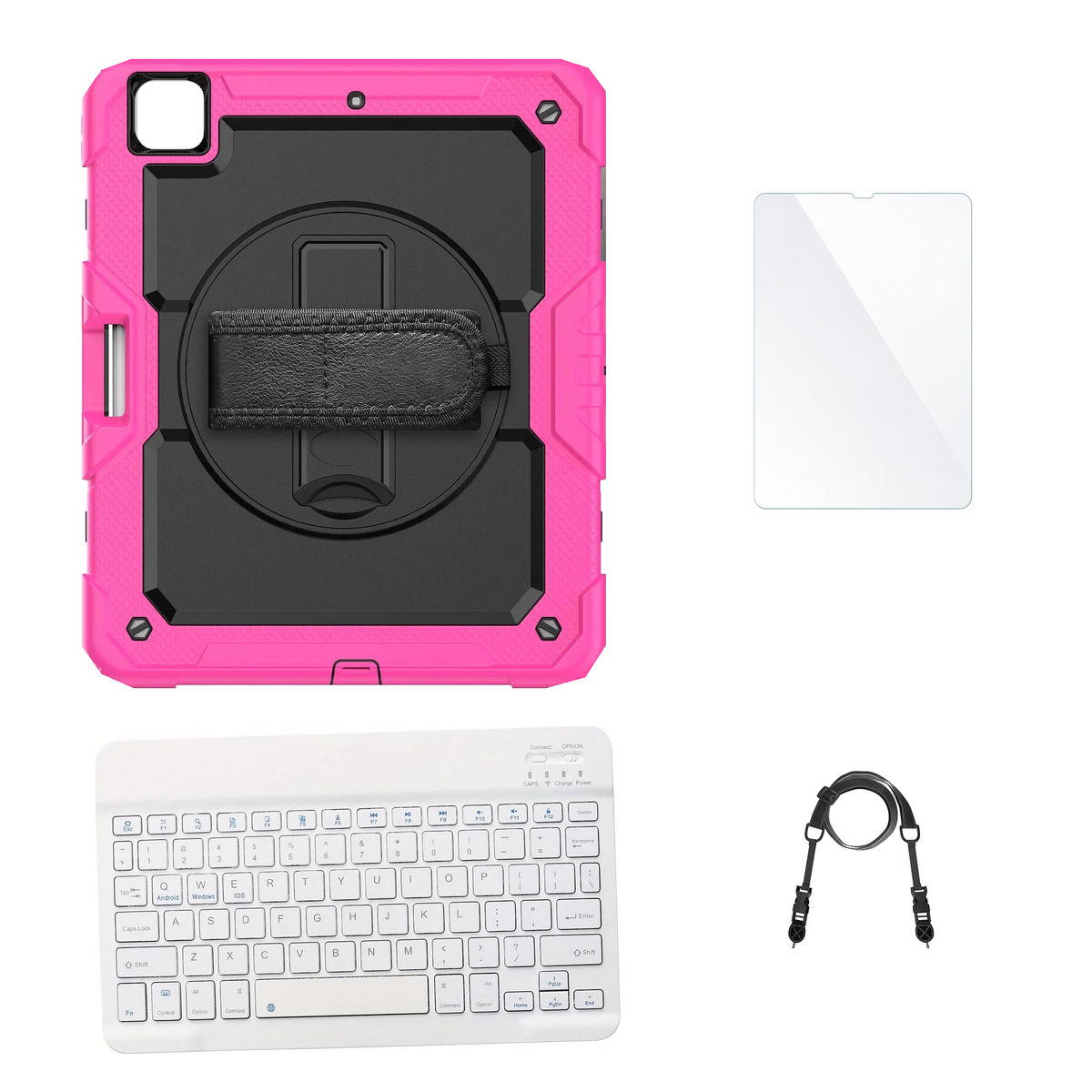 RhinoGuard Pro Black / Pink case with White keyboard, shoulder strap, standard glass