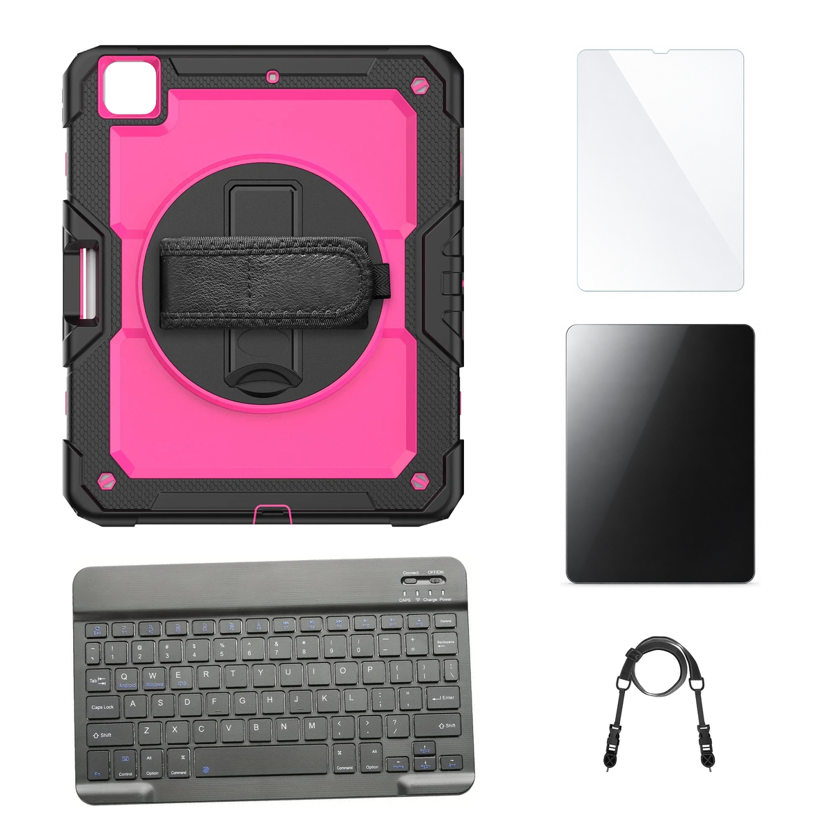 RhinoGuard Pro Pink / Black case with Black keyboard, shoulder strap, standard glass and additional privacy glass