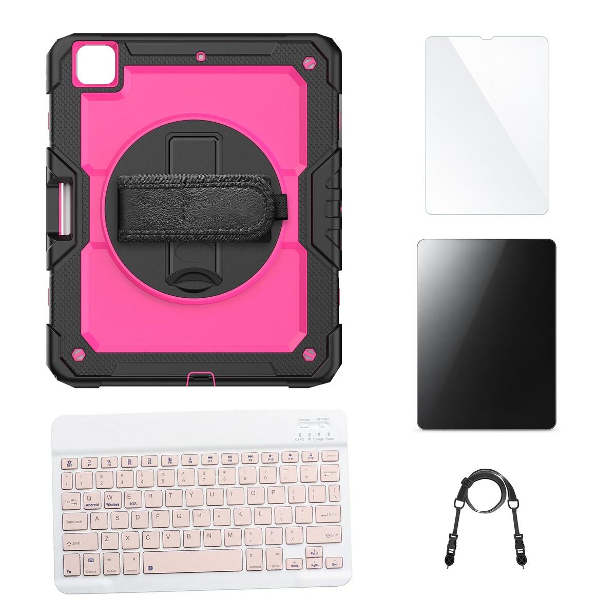RhinoGuard Pro Pink / Black case with Pink keyboard, shoulder strap, standard glass and additional privacy glass