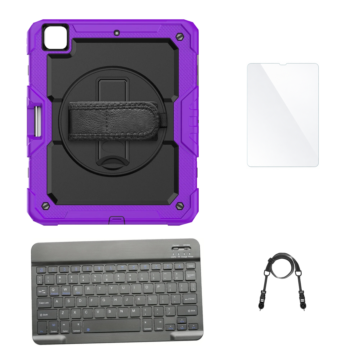 RhinoGuard Pro Black / Purple case with Black keyboard, shoulder strap, standard glass