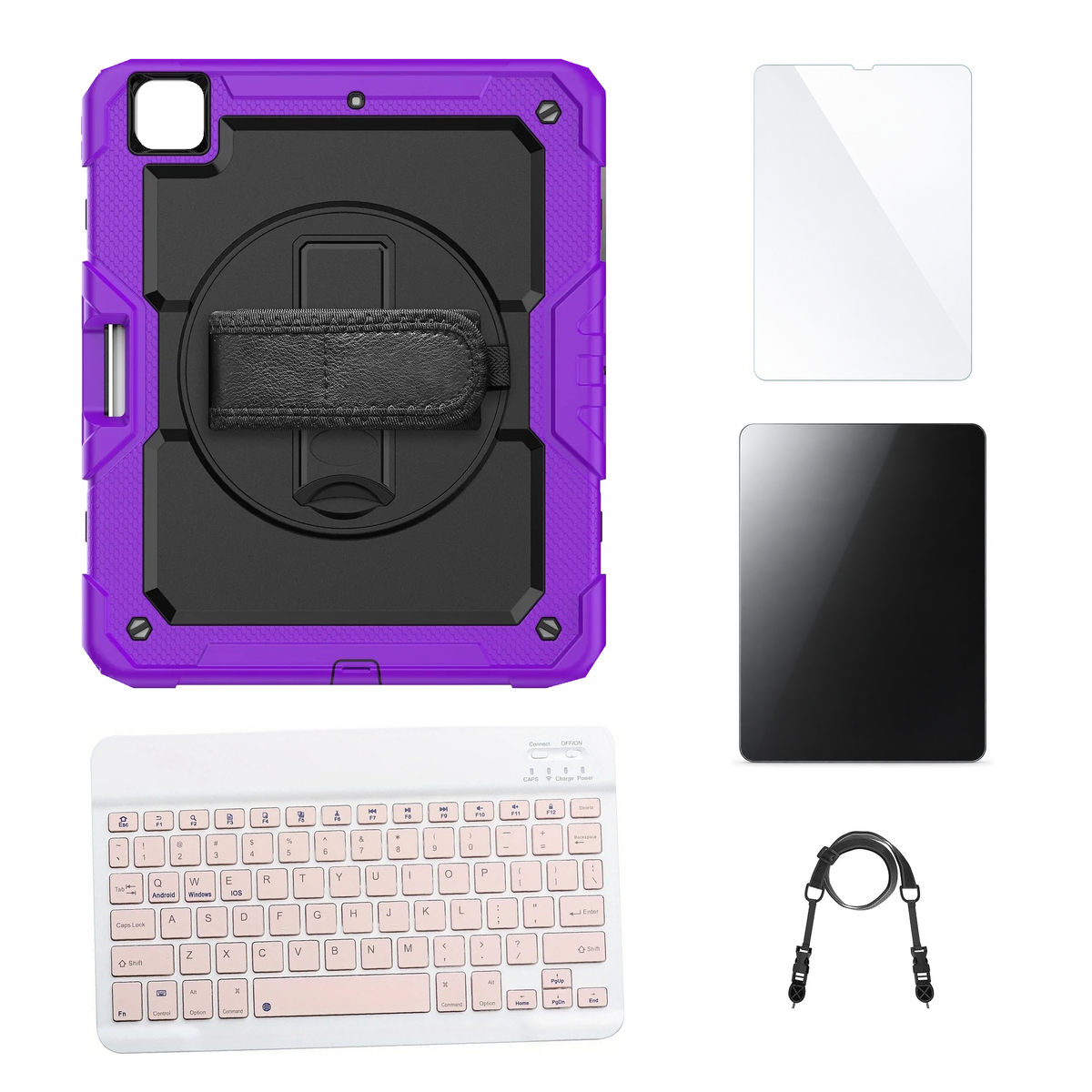 RhinoGuard Pro Black / Purple case with Pink keyboard, shoulder strap, standard glass and additional privacy glass