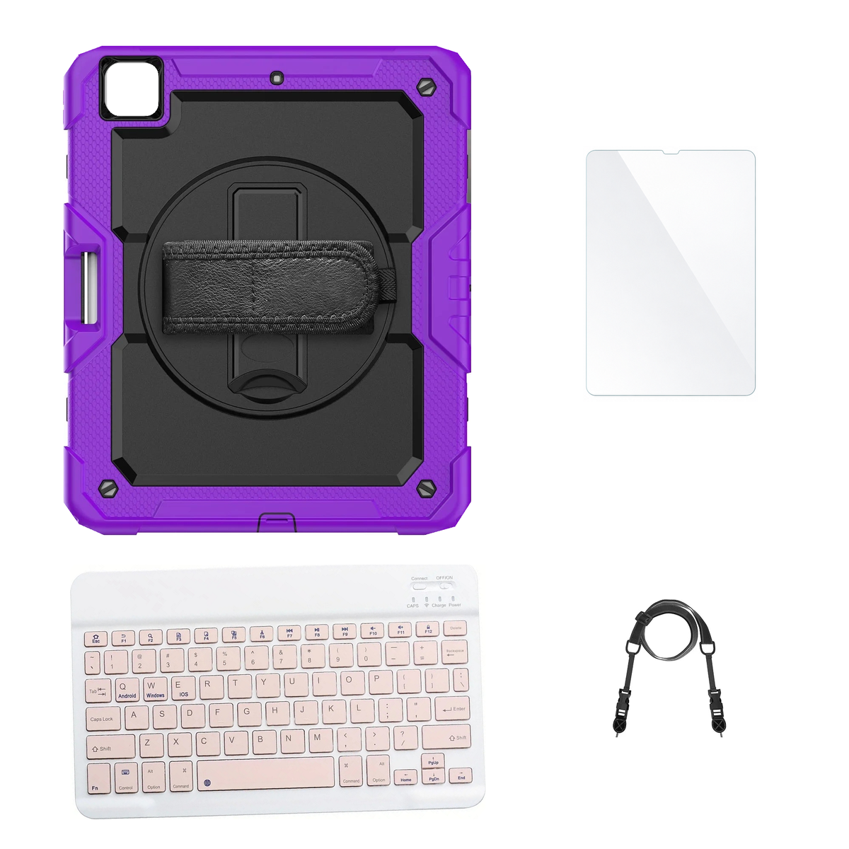 RhinoGuard Pro Black / Purple case with Pink keyboard, shoulder strap, standard glass