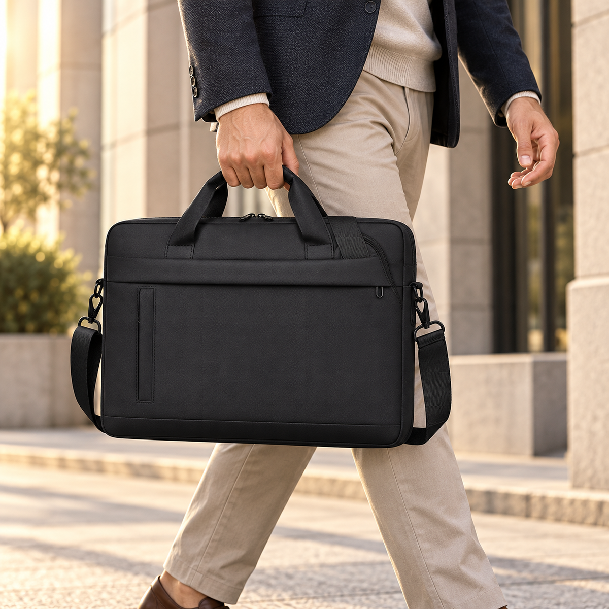 Avontic WorkForce Transit — Black carry bag on a city commute