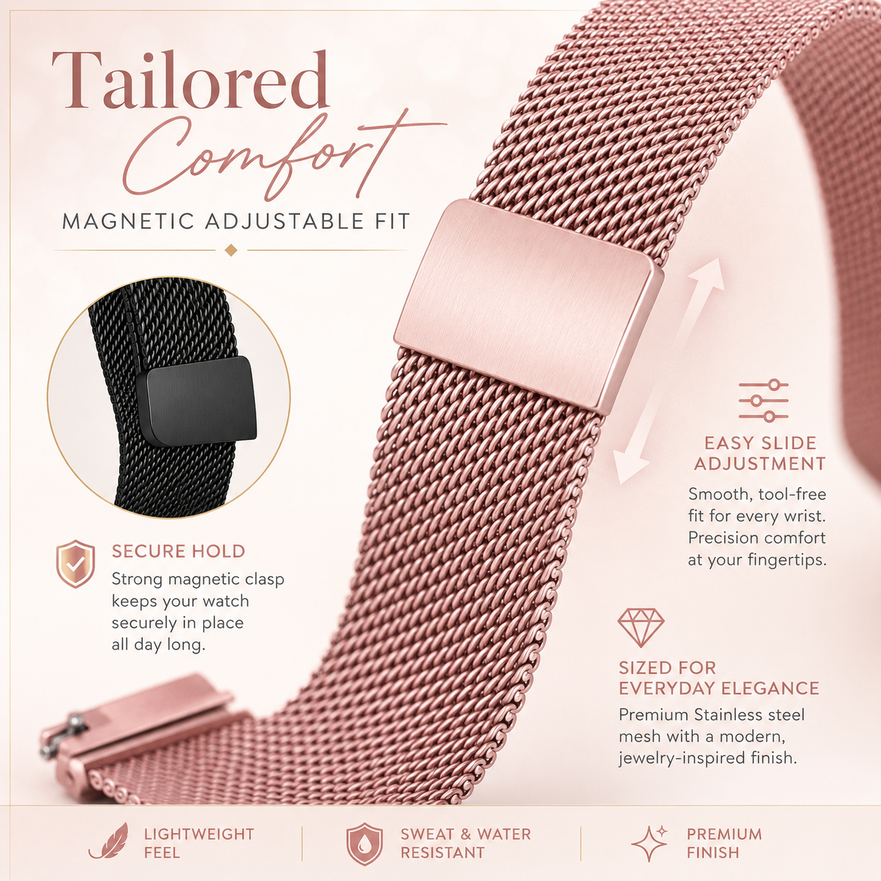 LuxeMesh Milanese Loop Watch Band For Garmin Vivoactive & Forerunner