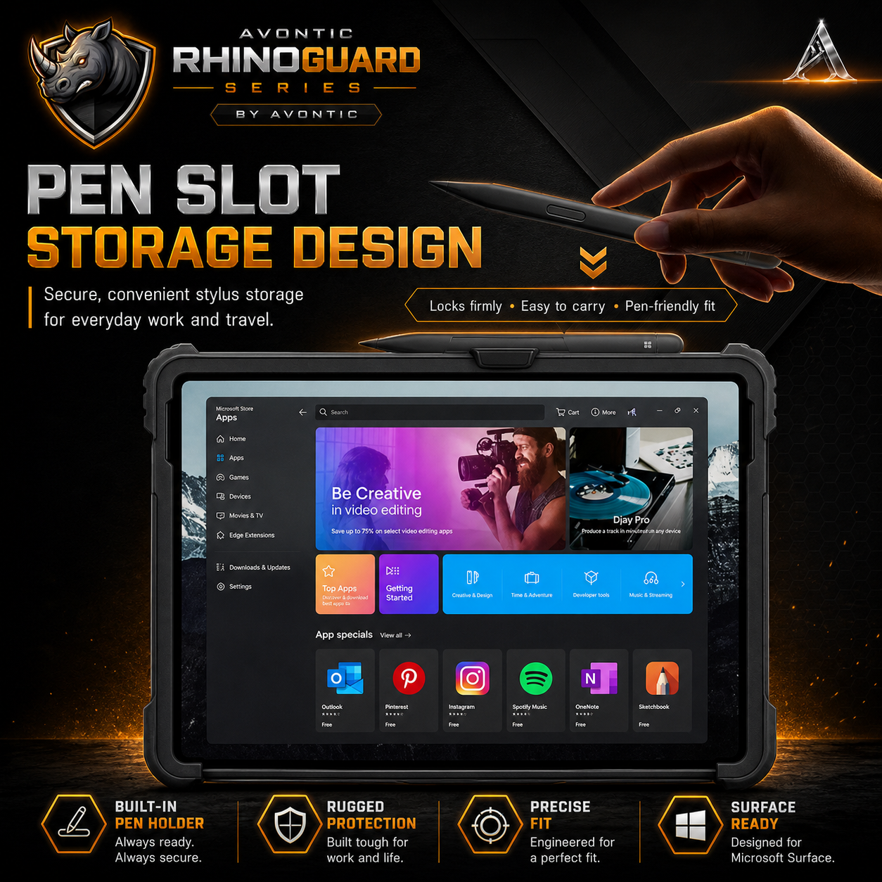 RhinoGuard Apex Shield Case for Surface Pro & Surface Go (Pro 12, 11, 10, 9, 8, 7, 6, 5, 4 | Go 4, 3, 2, 1)