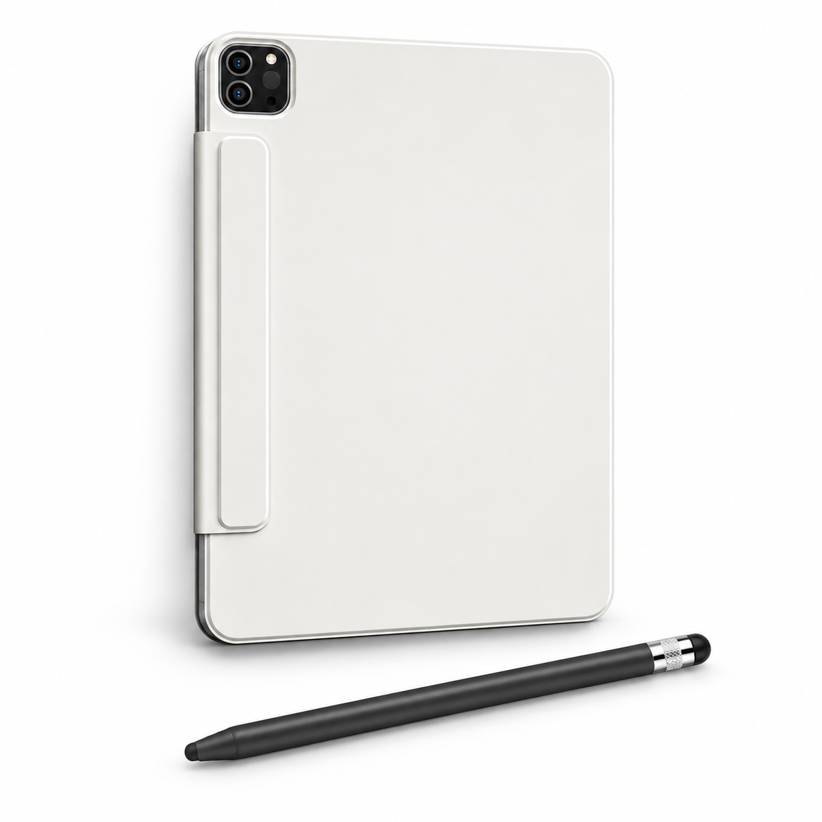 FormaLift Clarity Create — iPad Case + Stylus Bundle, Cream White; all included bundle items on white. Representative iPad fit; tablet not included.