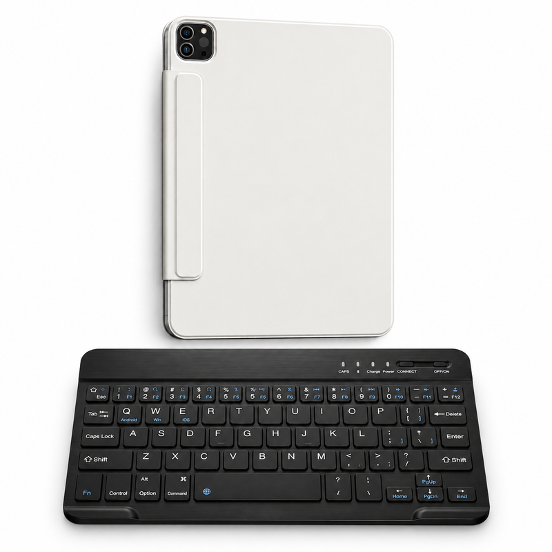 FormaLift Clarity Work — iPad Case + Keyboard Bundle, Cream White; all included bundle items on white. Representative iPad fit; tablet not included.