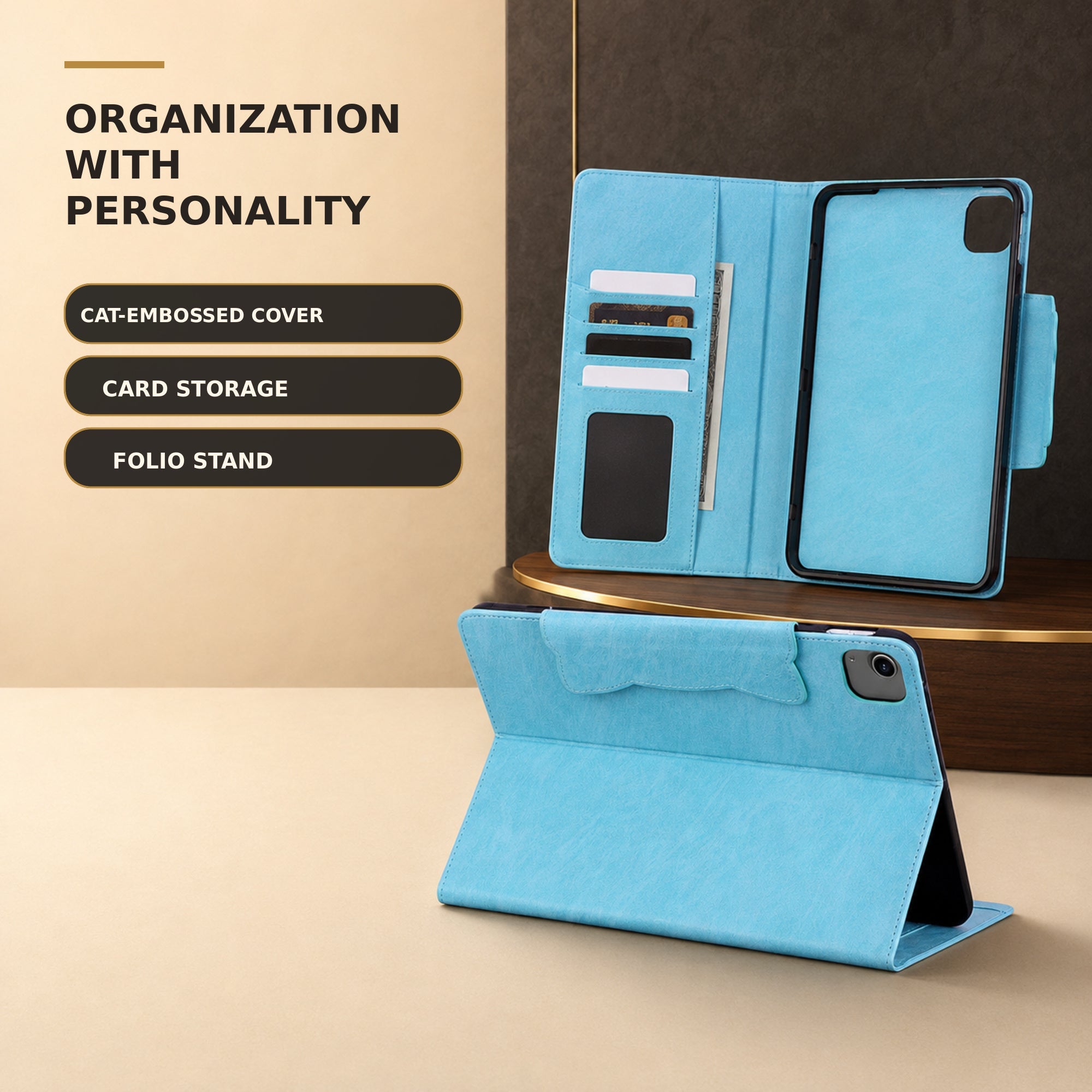 CrestFolio Whisker Faux-Leather Cat Wallet Case for iPad — product view 6