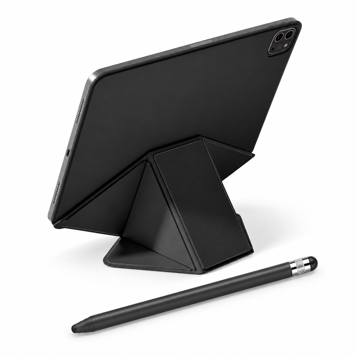 FormaLift Dynamic Create — iPad Case + Stylus Bundle, Black; all included bundle items on white. iPad shown for fit, not included.