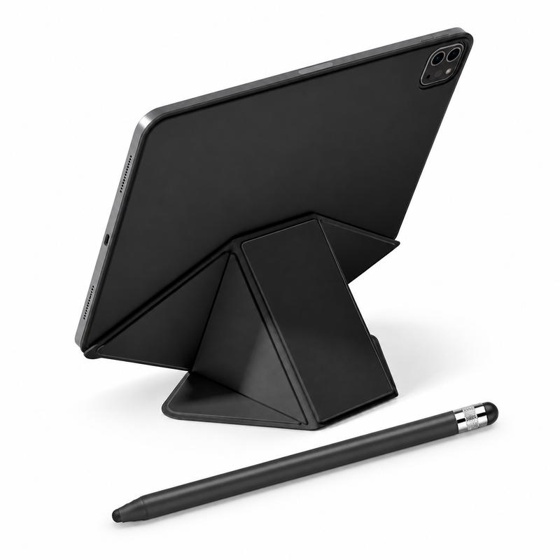 FormaLift Dynamic Create — iPad Case + Stylus Bundle, Black; all included bundle items on white. iPad shown for fit, not included.
