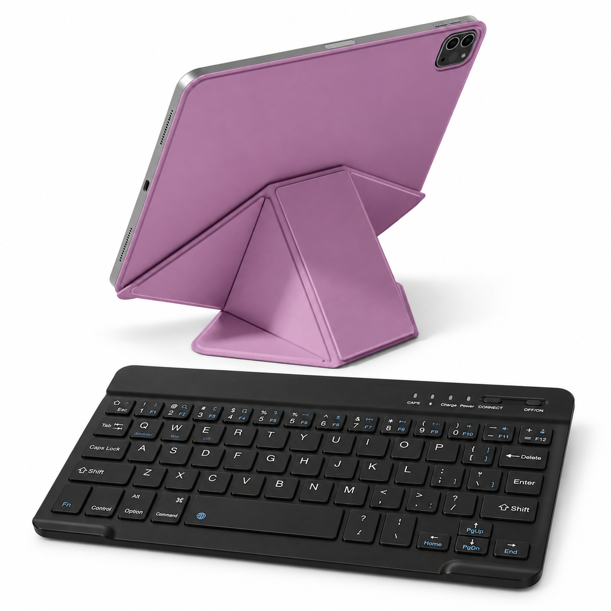FormaLift Dynamic Work — iPad Case + Keyboard Bundle, Sunset Purple; all included bundle items on white. iPad shown for fit, not included.