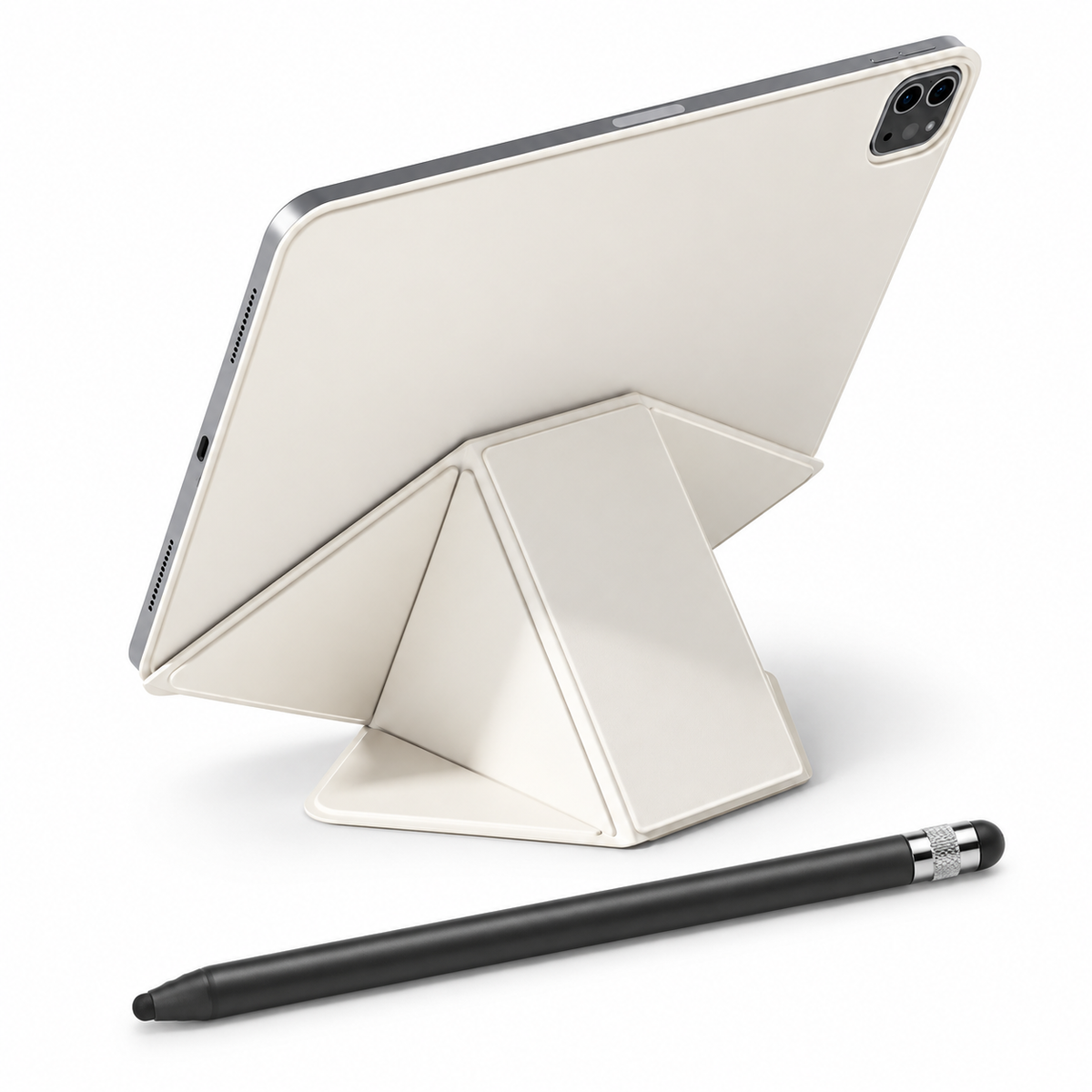 FormaLift Dynamic Create — iPad Case + Stylus Bundle, Beige; all included bundle items on white. iPad shown for fit, not included.