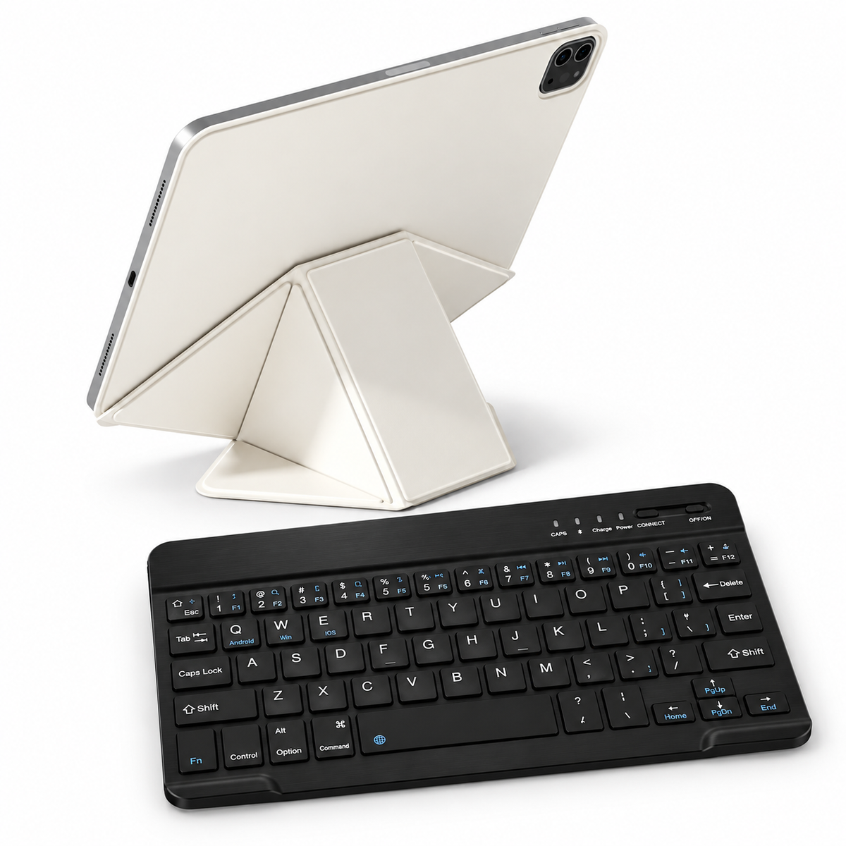 FormaLift Dynamic Work — iPad Case + Keyboard Bundle, Beige; all included bundle items on white. iPad shown for fit, not included.