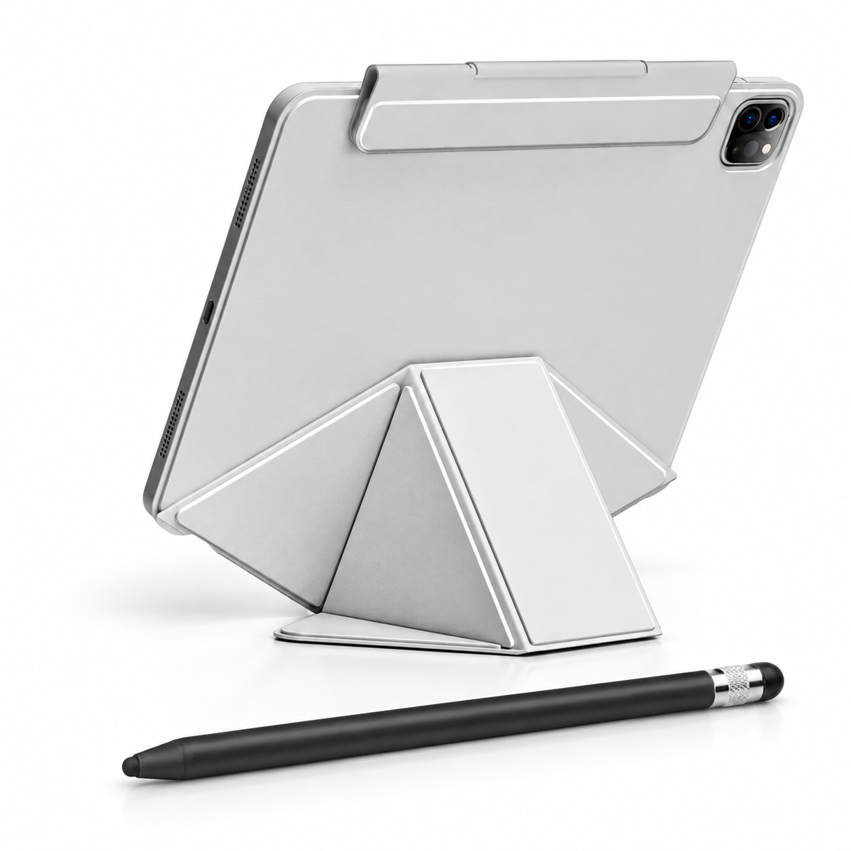 FormaLift Elevate Create — iPad Case + Stylus Bundle, Grey; all included bundle items on white. iPad shown for fit, not included.