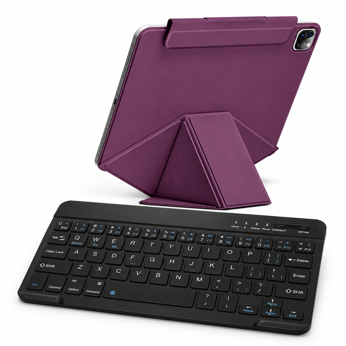 FormaLift Elevate Work — iPad Case + Keyboard Bundle, Plum Color; all included bundle items on white. iPad shown for fit, not included.