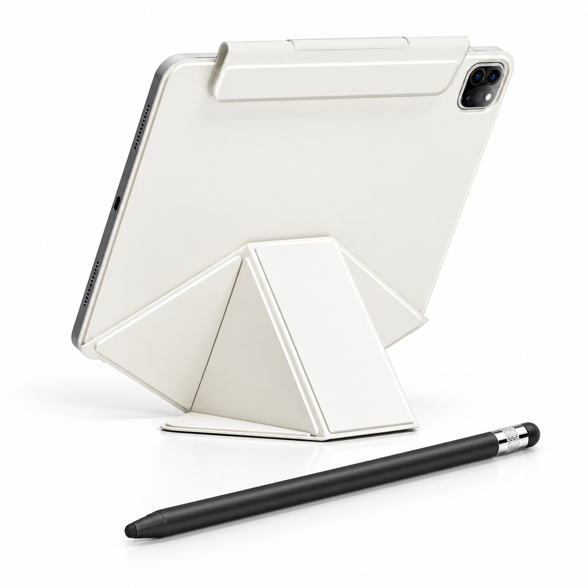 FormaLift Elevate Create — iPad Case + Stylus Bundle, Cream White; all included bundle items on white. iPad shown for fit, not included.