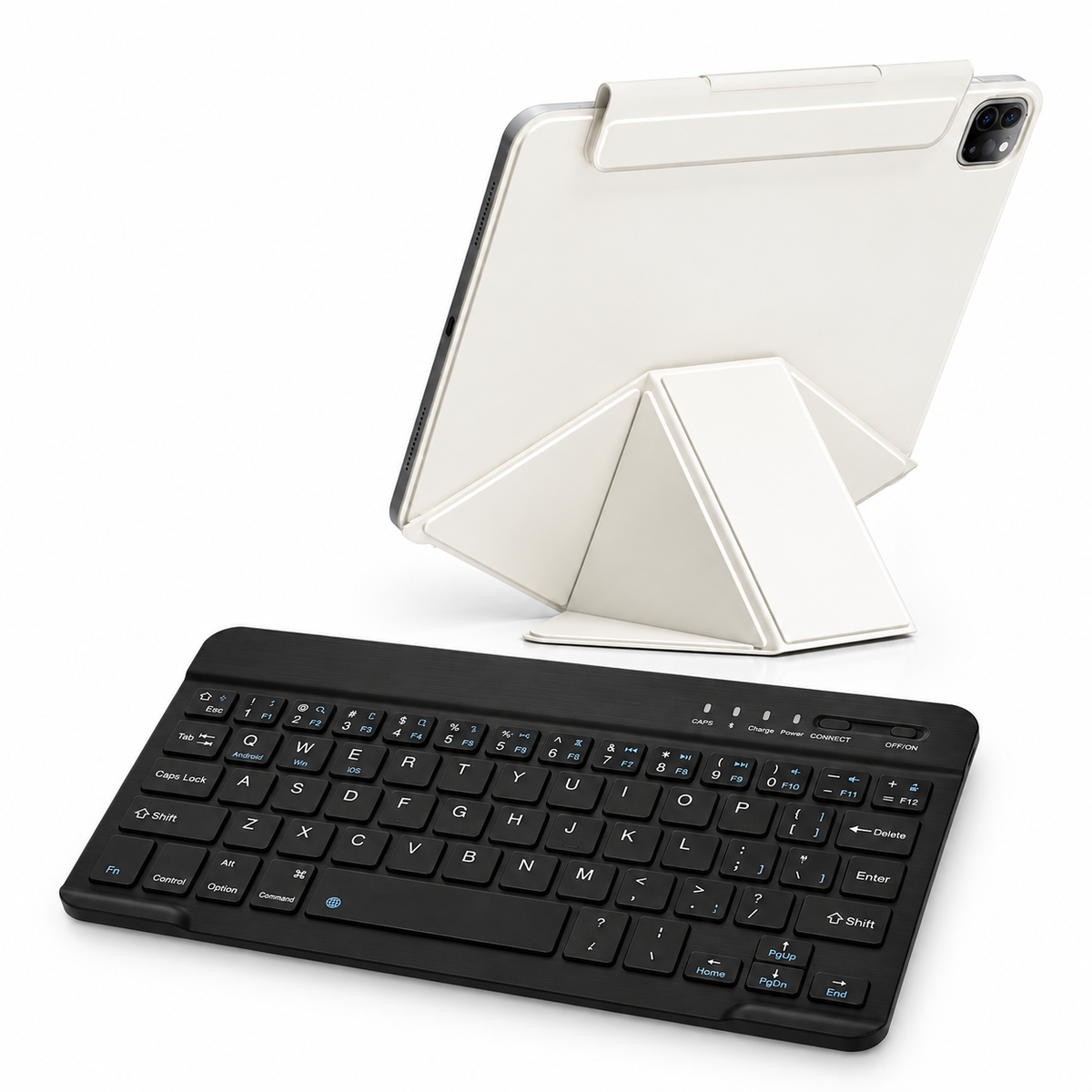 FormaLift Elevate Work — iPad Case + Keyboard Bundle, Cream White; all included bundle items on white. iPad shown for fit, not included.