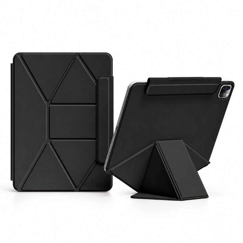FormaLift Elevate iPad case in Black – folded cover and stand views